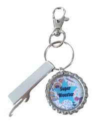 Sleutelhanger Super Meester met blikopener | Licht Blauw/Wit