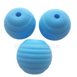 Siliconen Ribbel kraal rond 15mm Sky Blauw | voor het maken van een spenenketting