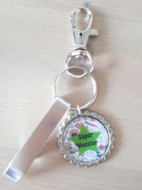 Sleutelhanger Super Meester met blikopener | Groen/Wit