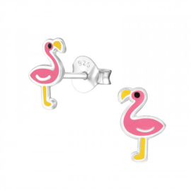 Zilveren Kinder Oorbellen Flamingo Roze