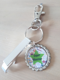 Sleutelhanger Super Meester met blikopener | Groen/Wit