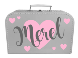 Kinder Koffertje met naam en hartjes model Merel, 25cm
