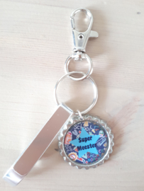 Sleutelhanger Super Meester met blikopener | Licht Blauw/Donker Blauw