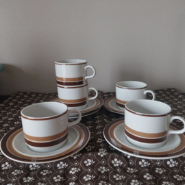 Setje van 5 kop en schotels jaren retro vintage jaren '60/'70