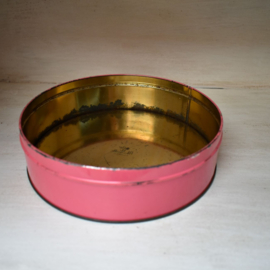 Jaren 60/70 koektrommel roze bloemen ø 21,7 *6 cm