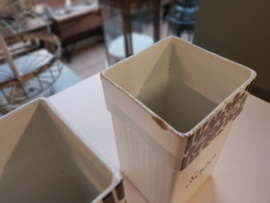 Set van 3 oude vintage voorraadpotten suiker, havermout, sago