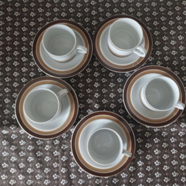 Setje van 5 kop en schotels jaren retro vintage jaren '60/'70