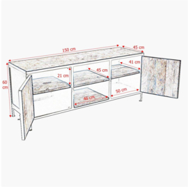 Industrieel dressoir teakhout metaal 150*45*60 cm