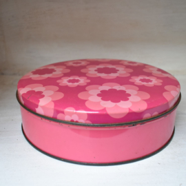 Jaren 60/70 koektrommel roze bloemen ø 21,7 *6 cm