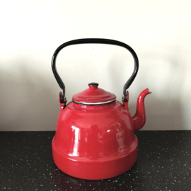 Oude vintage emaille ketel rood ø18 cm