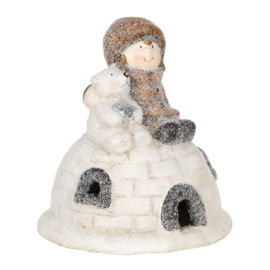 Decoratie beeldje kind op iglo led (Clayre & Eef)