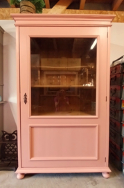 Oude eendeurs servieskast zalmroze 112*49*183 cm