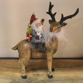 Decoratie kerstman op hert (Clayre & Eef)