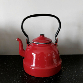 Oude vintage emaille ketel rood ø18 cm