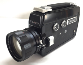 Elmo super 106  Year: 1969-75 Lens: Elmo zoom 1,8 / 8 - 50 mm voor Super 8 films, vele mogelijkheden,(zonder film te belichten) getest motorisch en de belichtings meter werken prima, verder is de camera in goede staat