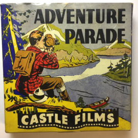 Nr.16343 -- 16 mm -- Castle film, Adventure Parade  CameraThrills complete edition, prachtige zwartwit film lengte ongeveer 120 meter orginele Castle film, zwartwit silent, compleet met begin/end titels in orginele doos