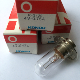 Nr. R162  KONDO Exciterlamp K-G/29,  Toonlamp 4V -- 0,75A sokkel P30s, ANSI: BRS - gloeidraad horizontaal