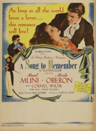 A0227 en A 0228, 2 delen --16mm--  A Song to Remember (1945) ,Onvergetelijke melodie Drama / Muziekspeelduur	113 minuten mooi van kleur, Engels gesproken met Ned.ondertitels, comleet met begin/end titels op 2 spoelen en in doos