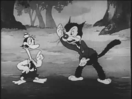 A0130 --16mm-- 3  oude zwartwit tekenfilms van redelijke kwaliteit gezien de leeftijd, Gandy Goose,Canine Comedy, The Rainmaker, zwartwit Castlefilm, Terrytoon Engels complete tekenfilms met begin/end, speelduur ca.18 minuten op spoel en in doos