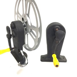 Zware metalen professionele 16mm omspoelers van Newmade Dynamic, geschikt voor 600 meter spoelen, met rem en aan beide zijde heen en terug te spoelen, zware zwarte uitvoering