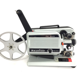 Nr.8890 -- Heurtier P6-24 Bi-Film super8/dubbel8 films 100w. halogeenlamp, deze projector is echt voor de gevorderde filmer, heeft service beurt gehad en werkt naar behoren