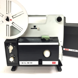 Nr.8725 --Elmo GP-E voor dubbel 8 mm en super 8 mm film, 150W halogeenlamp,variabele snelheid ( 14-24 fps) projector heeft service beurt gehad en werkt goed, incl.deksel