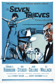 A0262 --16mm--  Seven Thieves (1960)met Edward G. Robinson, Rod Steiger en Joan Collins	Misdaad	speelduur 102 minuten, orgineel zwartwit, mooie copy, Engels gesproken, compleet met begin/end titels op spoel en in doos