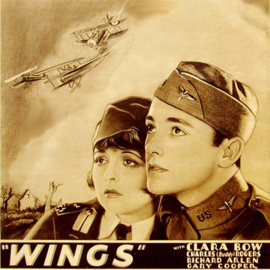 Nr.001 -- Normaal 8 mm. -- Wings (1927)  Silent black and white,  Drama, Romantiek, Oorlog, Actie, Verenigde Staten, speelduur 137 minuten, bestaat uit 7 delen van ca.120 meter zitten op spoel en in blikken