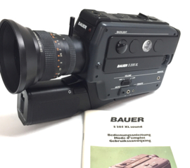 Bauer S 209 XL  super 8  filmcamera geluids- en stille super 8-cartridge,  lens: Bauer Macro Neovaron f: 1.2 \ F: 8-40 mm met microfoon en gebruiks-handleiding, in orginele doos, camera is in goede werkende staat