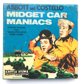 Nr.7233 --Super 8 Midget Car Maniacs Abbott and Costello, ongeveer 60 meter zwartwit silent op spoel en in orginele doos