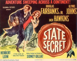 A0265 en A0266, 2 delen --16mm-- State Secret (1950)Drama / Thriller  met Douglas Fairbanks Jr., Jack Hawkins en Glynis Johns, speelduur 102 minuten, zwartwit, Frans gesproken met Nederlandse ondertitels compleet met begin/end titeld