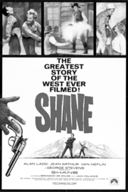 A0230 en A0231 --16mm--  Shane (1953), Drama / Western, met o.a.  Alan Ladd, Jean Arthur speelduur 118 minuten,  mooie zwartwit copy,  Engels gesproken met Nederlandse ondertitels, compleet met begin/end titels op 2 spoelen en in doos