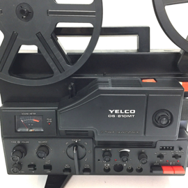 Nr.8724 -- prachtige Yelco Sound DS-810 MT voor Super 8 mm film met en zonder geluid, zware 150W halogeenlamp, 240m.spoelen,vele mogelijkheden, mooie zware professionele projector, heeft service beurt gehad, werkt prima , in orginele doos met handleiding