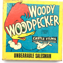 Nr.7215 --Super 8 Woody Wood Pecker Unbearable salesman, ongeveer 60 meter zwartwit silent  op spoel en in orginele doos