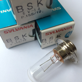 Nr. R163 Sylvania Exiter lamp BSK 6 volt 1A. toonlamp gloeidraad horizontaal voor o.a. Bauer 16mm projectoren
