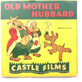 A0306 --16mm-- Old Mother Hobbard, leuke castle zwartwit tekenfilm met Engels geluid, compleet met begin/end titels speelduur ca.8 min. op spoel en in doos