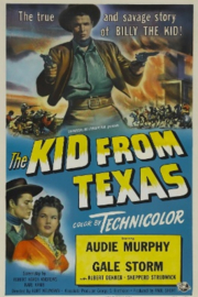 A0218 --16mm The Kid From Texas jaar 1950 met Audie Murphy, Gale Storm mooie zwartwit copy Engels gesproken met Nederlandse ondertitels, spannende western uit de Verenigde Staten, compleet met begin/end titels speelduur 78 min. op 2 spoelen en in doos