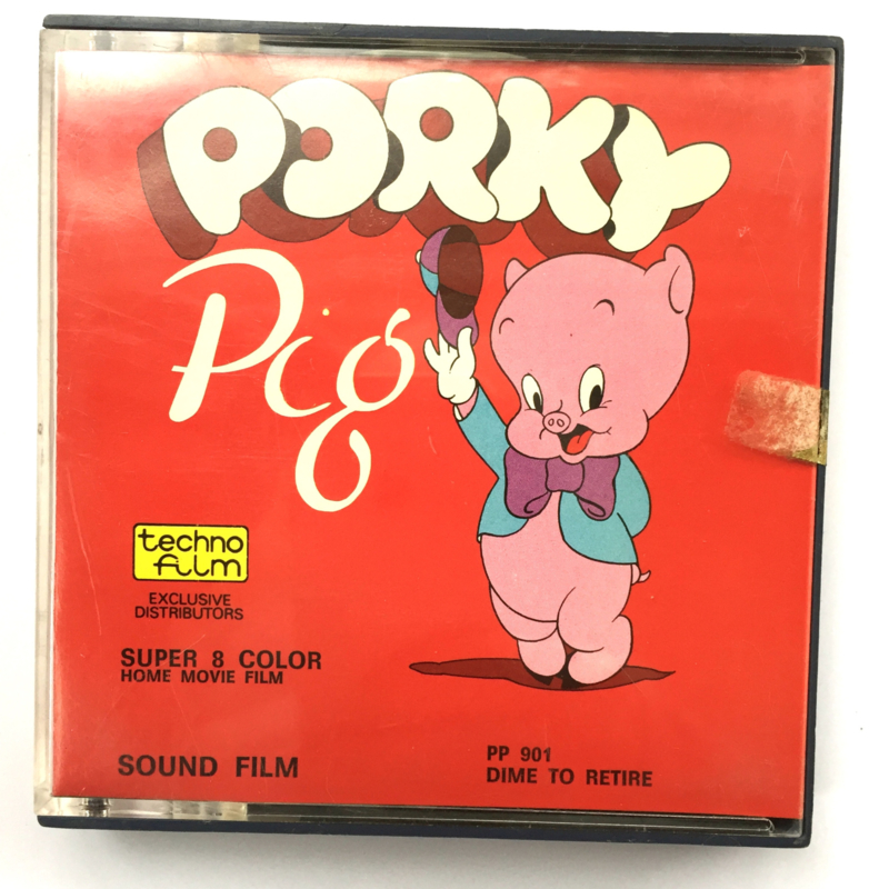 Nr.7295 -- Super 8 SOUND Porky, Dime to Retire, ongeveer 50 meter, goed van kleur en Engels geluid, in orginele doos