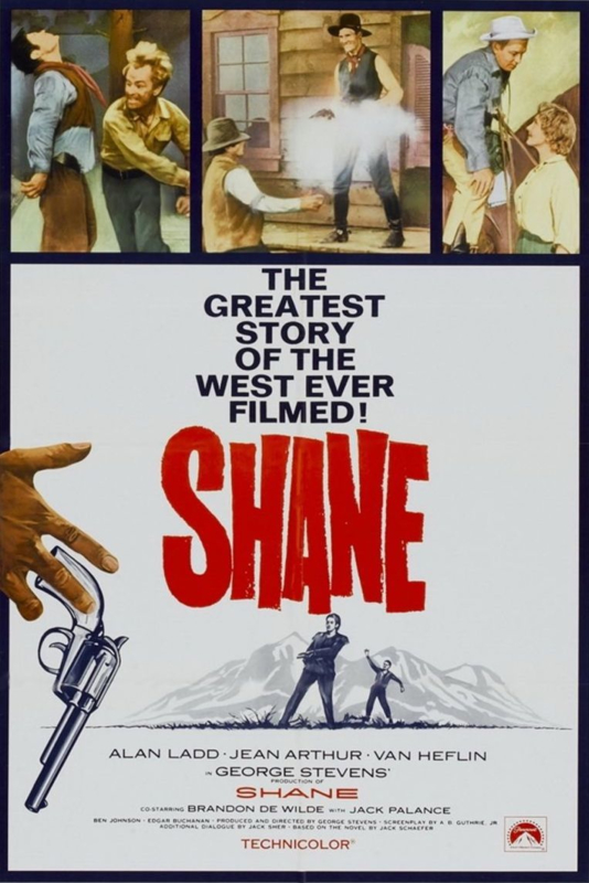 Nr.2143 --16mm--  Shane (1953), Drama / Western, met o.a.  Alan Ladd, Jean Arthur speelduur 118 minuten,  mooie zwartwit copy,  Engels gesproken met Nederlandse ondertitels, compleet met begin/end titels op 2 spoelen en in doos