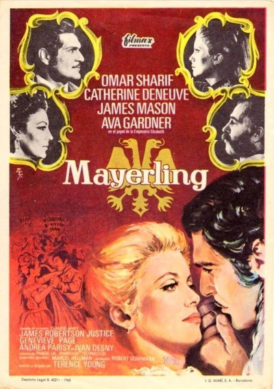 Nr.2116 --16mm--  Mayerling (1968) met Omar Sharif, Catherine Deneuve Drama / Romantiek, speelduur 140 minuten kleur, zonder ondertitels en  Engels gesproken, compleet met begin/end titels op 3 spoelen en in doos