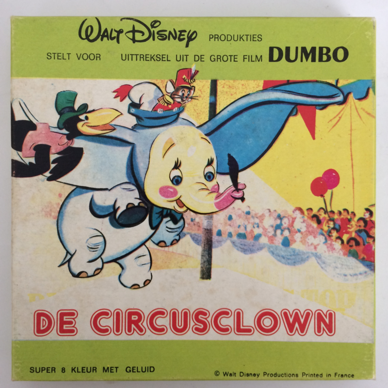 Nr.6698 -- Super 8 SOUND -- De avonturen van Dumbo, de circusclown, Walt Disney 45 meter mooi van kleur Nederlands gesproken  geluid in orginele doos