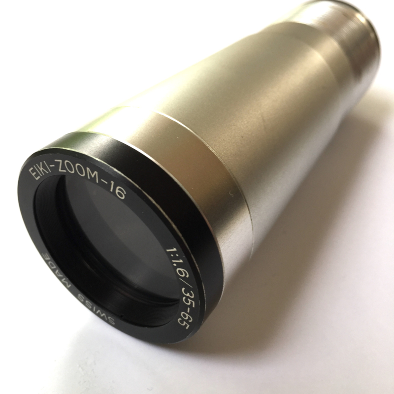 PL011 --16mm Projectielens  prachtige orginele Eiki zoomlens -16 ,  1,6 / 35mm - 65mm voor extra groot beeld voor o.a. eiki projectoren, diameter 42,5mm, o.a. voor Eiki, Bauer etc.smalle uitvoering, voorzijde 50mm
