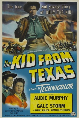 Nr.2224 --16mm The Kid From Texas jaar 1950 met Audie Murphy, Gale Storm mooie zwartwit copy Engels gesproken met Nederlandse ondertitels, spannende western uit de Verenigde Staten, compleet met begin/end titels speelduur 78 min. op 2 spoelen en in doos