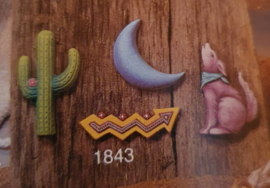 S 1843 4 Ornamenten: cactus, schicht, wolf, maan