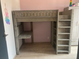Hoogslaper met kast en bureau antraciet beits