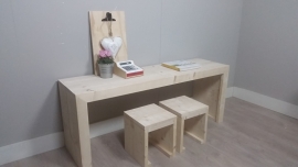 bouwpakket speeltafel 150x40x60 met 2 krukjes onbehandeld