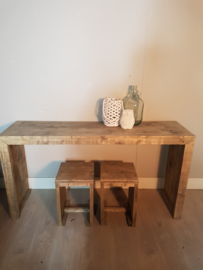 steigerhouten bureau 150x78x40 met 2 krukjes