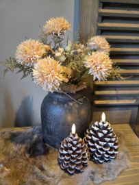 Vaas met bloemen en 2x denneappel