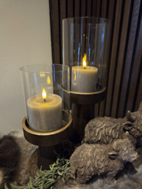 Bronzen houder met glas set van 2