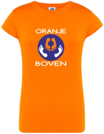 EIZOOK Koningsdag T-Shirt Dames ORANJE-BOVEN